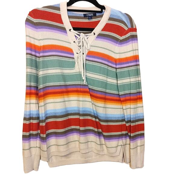 Chaps Size Medium M Cotton Stripes Striped Colorful Long Sleeve Sweater Top - Picture 1 of 10